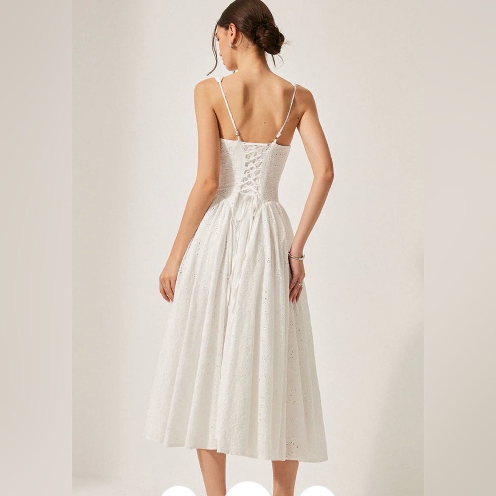 NWT Commense Cotton Embroidered Back Lace-Up Dress Sz XS - Picture 3 of 6